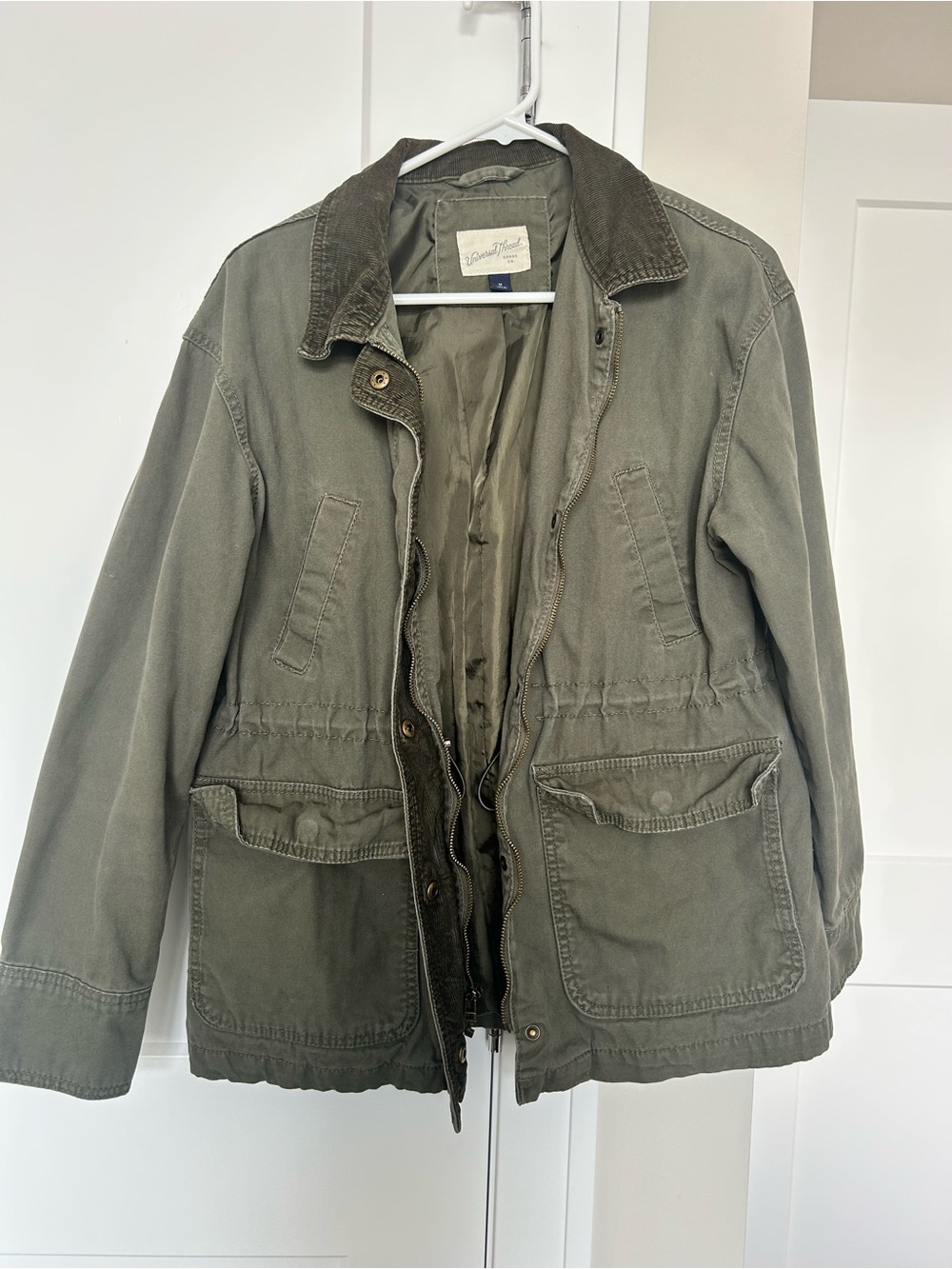 Universal Thread Olive Green Utility Zip-Up & Button Jacket with Corduroy Collar